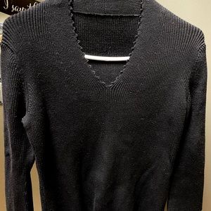 Vintage Ribbed V-neck Black Sweater Size Small